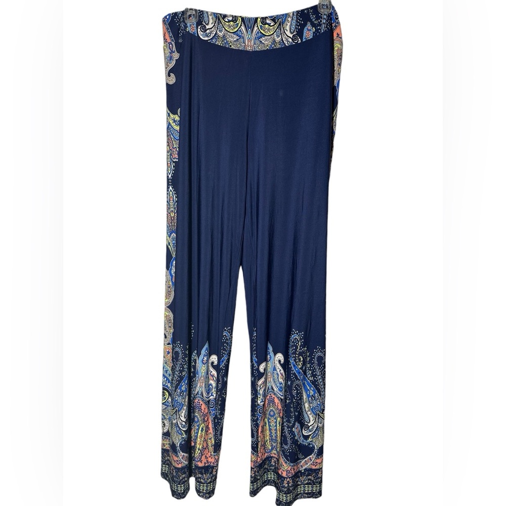 Cato Navy Paisley Trim Wide Leg Pants. Size 14/16.